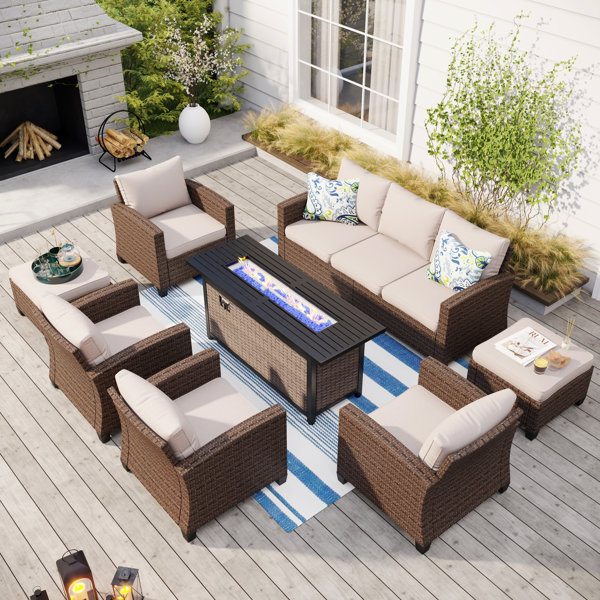 Lark Manor Argyri 9 Person Outdoor Wicker Patio Conversation